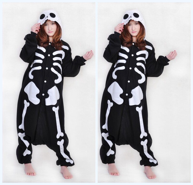 Big Zhang Wei Skeleton White Bones Cartoon Onesie Pajamas for Men and Women Anime Couple Halloween Costume Adult Homewear