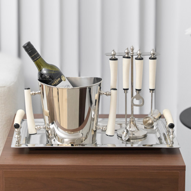 India Imported Off-White Cow Bone Handle Stainless Steel Silver Long Tray Wine Barrel Corkscrew Wine Set Decoration India Imported Off-White Cow Bone Handle Stainless Steel Silver Long Tray Wine Barrel Corkscrew Wine Set Decoration