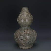 Yuan blue and white glaze in Red pile carved dragon gourd bottle unearthed old goods antique porcelain handmade porcelain antique collection