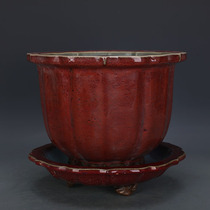 Song Dynasty Jun Kiln rose purple kiln glazed diamond flower pot imitation unearthed old goods ancient porcelain antique collection