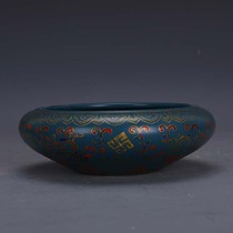 Qing Yongzheng peacock green enamel flower pattern pen wash old imitation official kiln ancient porcelain antique antique collection