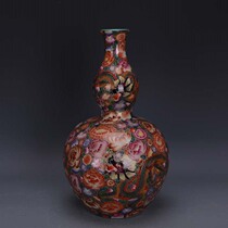 Daqing Qianlong golden silk enamel color dragon wearing Wanhua gourd bottle handmade official kiln antique antique collection