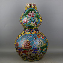 Yuan Dynasty cloisonne enamel color pinching lion lion pattern gourd bottle unearthed old goods antique porcelain antique collection