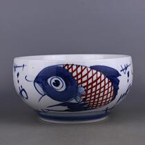 Blue and white glaze in red hand painting rich fish bowl Jingdezhen imitation Cultural Revolution ancient porcelain daffodil basin small fish tank