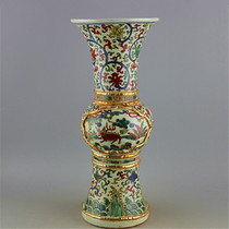Daming Wanli colorful unicorn pattern gilt gold flower bottle imitation official kiln unearthed ancient porcelain handmade porcelain antique collection