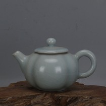 Song Dynasty Ru kiln celadal glaze pumpkin pot kung fu teapot well open handmade antique porcelain antique collectibles