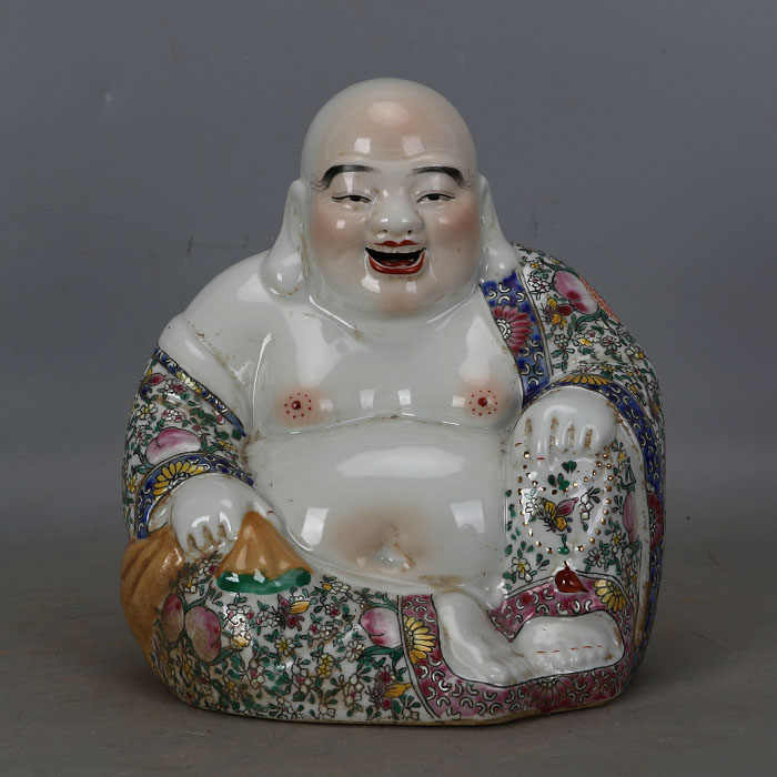 置物　弥勒佛 粉彩人物 567雕塑粉彩描金七子弥勒佛（曾龙昇造）