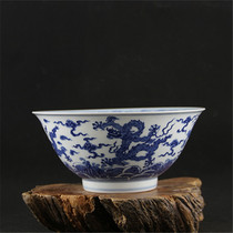Mingchuanhua handmade porcelain blue and white sea dragon pattern large porcelain bowl imitation museum genuine porcelain antique collection