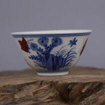 Daming Chenghua blue and white bucket color hand-painted three Autumn Cup Taipei Forbidden City antique porcelain antique retro collection