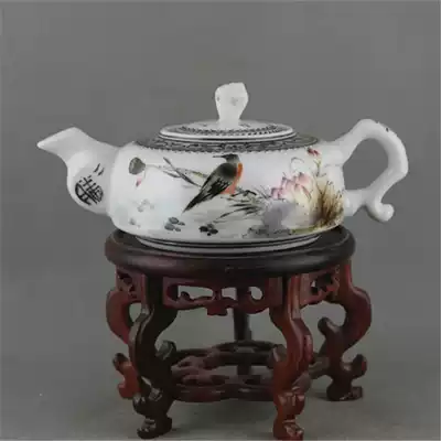 Heavy Industry Pastel Flower and Bird Figure Kung Fu Teapot (Fine Works of Huang Xiaocun in the Republic of China) Antique Porcelain Collection Antique