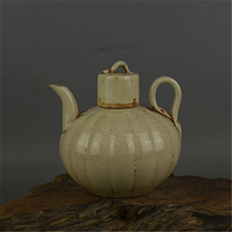 Song Dynasty Xianghu kiln open white glaze melon edge pot to do old imitation unearthed ancient porcelain handmade porcelain antique collection ornaments