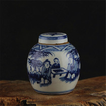 Hand-painted blue and white baby play pattern small cover jar to do old imitation Qing Dynasty ancient porcelain Bogdo antique collection