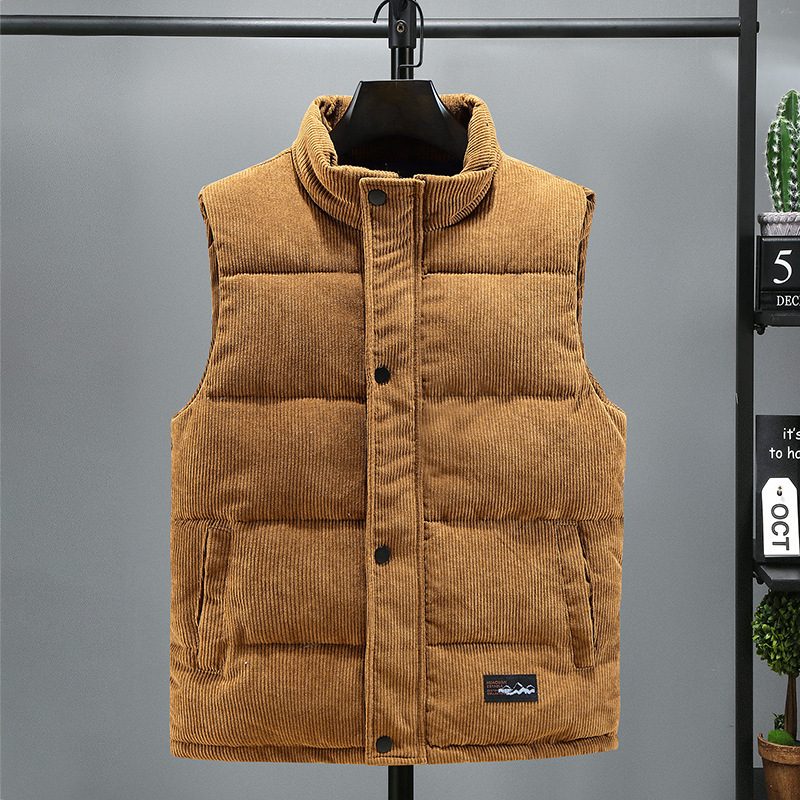 Corduroy Vest for Men, New Autumn and Winter Thickened Warm Sleeveless Jacket, Youth Stand-Up Collar Trendy and Stylish Vest