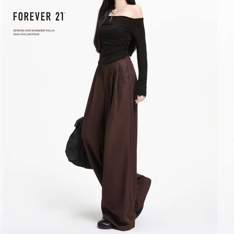 Forever 21 Retro American-Style Coffee-Colored Wide-Leg Casual Pants for Women, Lazy Bf High-Waisted Loose Straight-Leg Suit Pants Forever 21 Retro American-Style Coffee-Colored Wide-Leg Casual Pants for Women, Lazy Bf High-Waisted Loose Straight-Leg Suit Pants