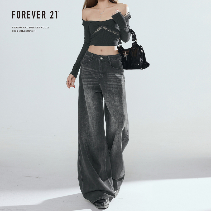Forever 21 Hot Girl Black and Gray Loose Wide-Leg Jeans for Women, Super Stylish High-Waisted Straight Pants Forever 21 Hot Girl Black and Gray Loose Wide-Leg Jeans for Women, Super Stylish High-Waisted Straight Pants