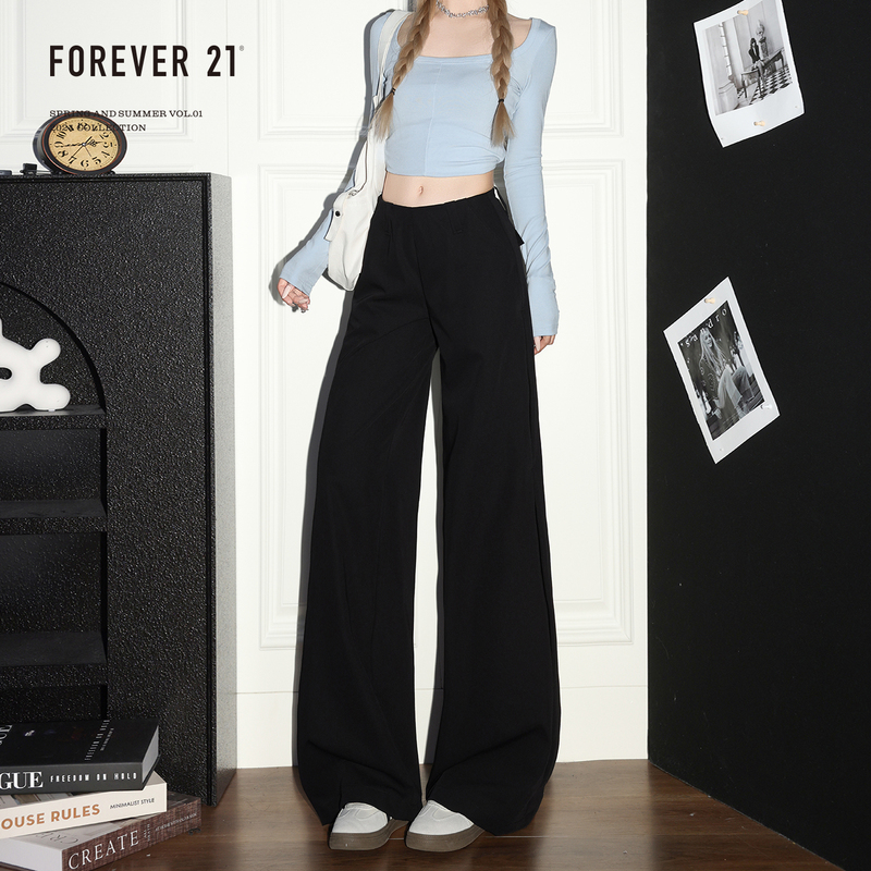 Forever 21 High-End Black Low-Waist Wide-Leg Casual Pants for Women, Pear-Shaped Drape, Loose Straight-Leg Suit Pants Forever 21 High-End Black Low-Waist Wide-Leg Casual Pants for Women, Pear-Shaped Drape, Loose Straight-Leg Suit Pants
