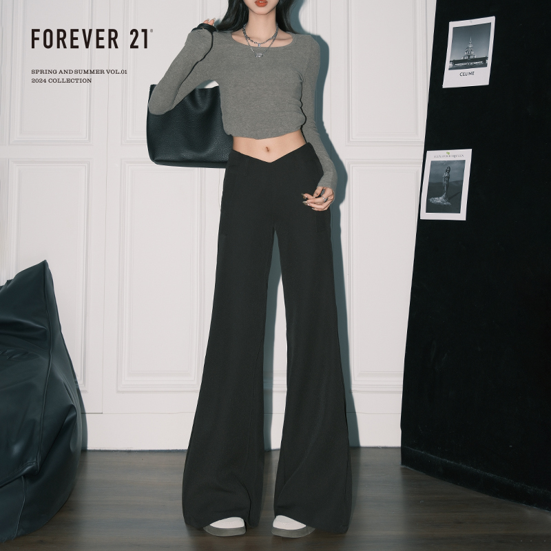 Forever21's Popular Black Suit Casual Pants for Women This Year, V-Shaped Design, Loose and Drapey High-Waisted Flared Pants Forever21's Popular Black Suit Casual Pants for Women This Year, V-Shaped Design, Loose and Drapey High-Waisted Flared Pants