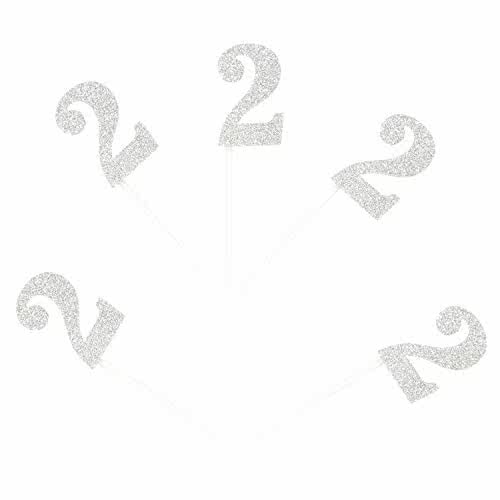 Ercadio 24 Pack Silver Glitter 2 Number Birthday Cu