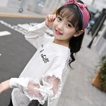 Girls  sweaters 2021 new autumn childrens middle and large childrens long-sleeved base shirt top Western style T-shirt fashionable T-shirt