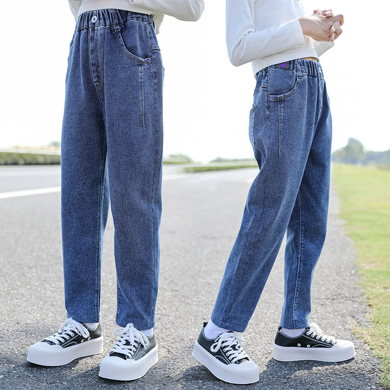 Girl Jeans Spring Autumn 2022 New Korean Version Children Casual Long Pants Outside Wearing Spring Dress Foreign Pie Big Boy Bottling Pants Subtidal