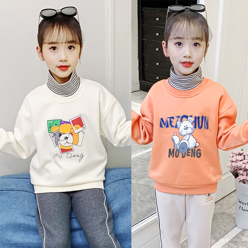 Girls thick T - shirt 2022 new winter dress pie plus thicker coat for children in large children's sleeve tide