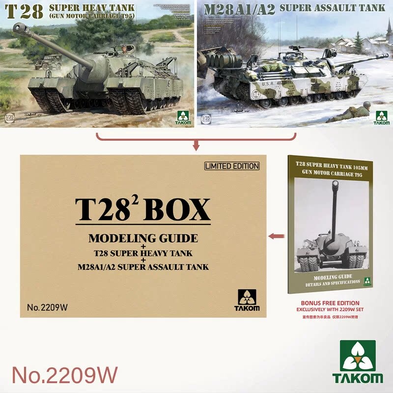 Sanhua Takom 2209W 1/35 T28 Super Heavy Tank Set with Photo Album and Assembly Model