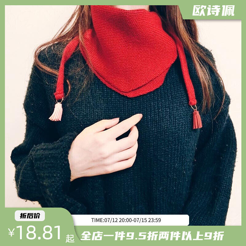 Cute autumn and winter pure color knit tide female flow Su small collar towels Thickened Warm Black Triangle Scarves Scarf neckline decorations