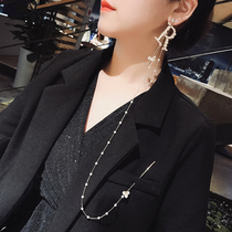 Designer earrings brooch one-piece long earrings temperament elegant letter R Pearl Silver Needle personalized ear ornaments