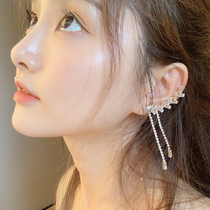 Flash diamond wings tassel earrings female long temperament ear clip Japanese and Korean fashion personality earrings earrings