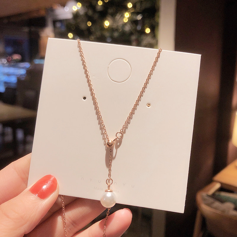 Japanese and Korean small fresh and sweet pearl Y-shaped long necklace temperament versatile pearl pendant adjustable collarbone necklace