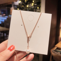Japan and Korea Xiaoqing and sweet pearl Y long - line necklace - temperament - with pearl pendant adjusts the chain of the crack
