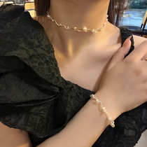 Pearl flash diamond necklace bracelet female fairy gentle fishing line clavicle chain light luxury niche design sense high-end necklace