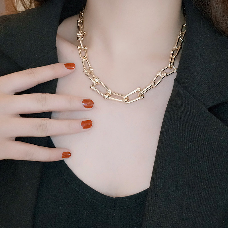 ins tide net red minimalist Temperament Necklace Women Lock Bone Chain Small Crowd Hip Hop Personality Fashion Metal Coarse Chain Neck Necklace