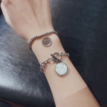 Korean Fashion Net red smiley face marble pattern pendant bracelet female otlock two-piece combination bracelet hand jewelry