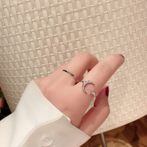 Flash diamond star moon opening ring female Korean version of hipster simple forest index finger ring set hipster accessories