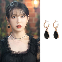 Druna Hotel same black drop earrings Net red temperament retro premium feel earrings earrings earrings