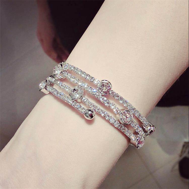 South Korea's new inlaid water drill multilayer bracelet triple elastic hand condensed 3 layers of hand ring Fashion 100 hitch version adornment
