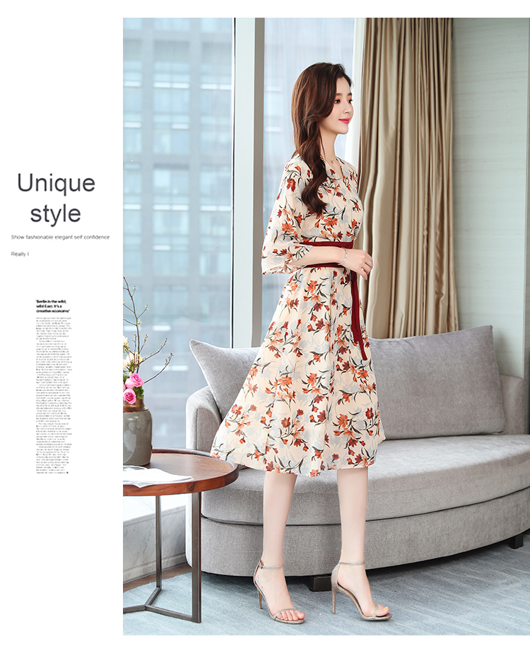 VK旗艦店 韓系V領雪紡收腰顯瘦喇叭袖碎花短袖洋裝