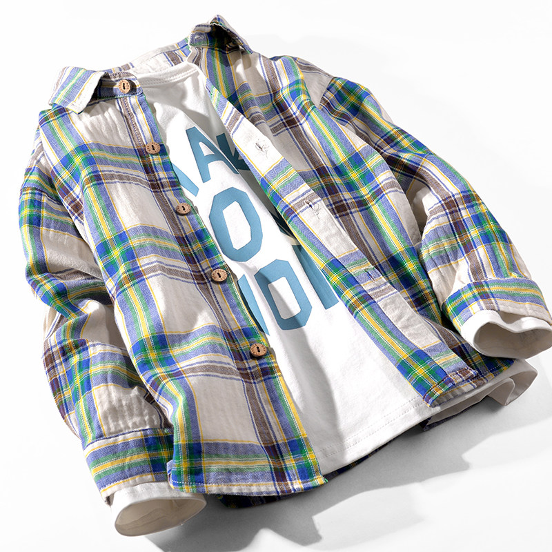 Boy shirt long sleeve 2021 spring new children's checkered children's plaid shirt pure cotton CUHK blouses Korean version of the tide
