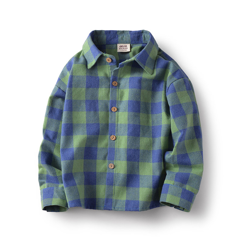 Bambina Kids Fall 2021 New Boys Shirt Long Sleeve Cotton Mid Kids Plaid Shirt Kids Top