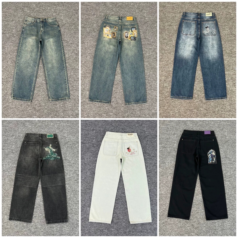 Derschutze Gallery Denim Jeans High Street Embroidered Trendy Casual Fashion Straight-Leg Jeans Derschutze Gallery Denim Jeans High Street Embroidered Trendy Casual Fashion Straight-Leg Jeans