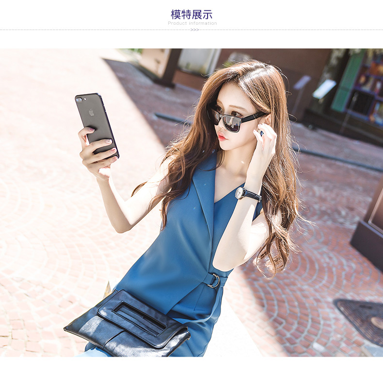 VK旗艦店 韓國風V領無袖連身褲修身鉛筆褲OL職業套裝無袖褲裝