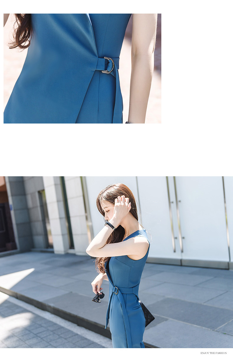 VK旗艦店 韓國風V領無袖連身褲修身鉛筆褲OL職業套裝無袖褲裝