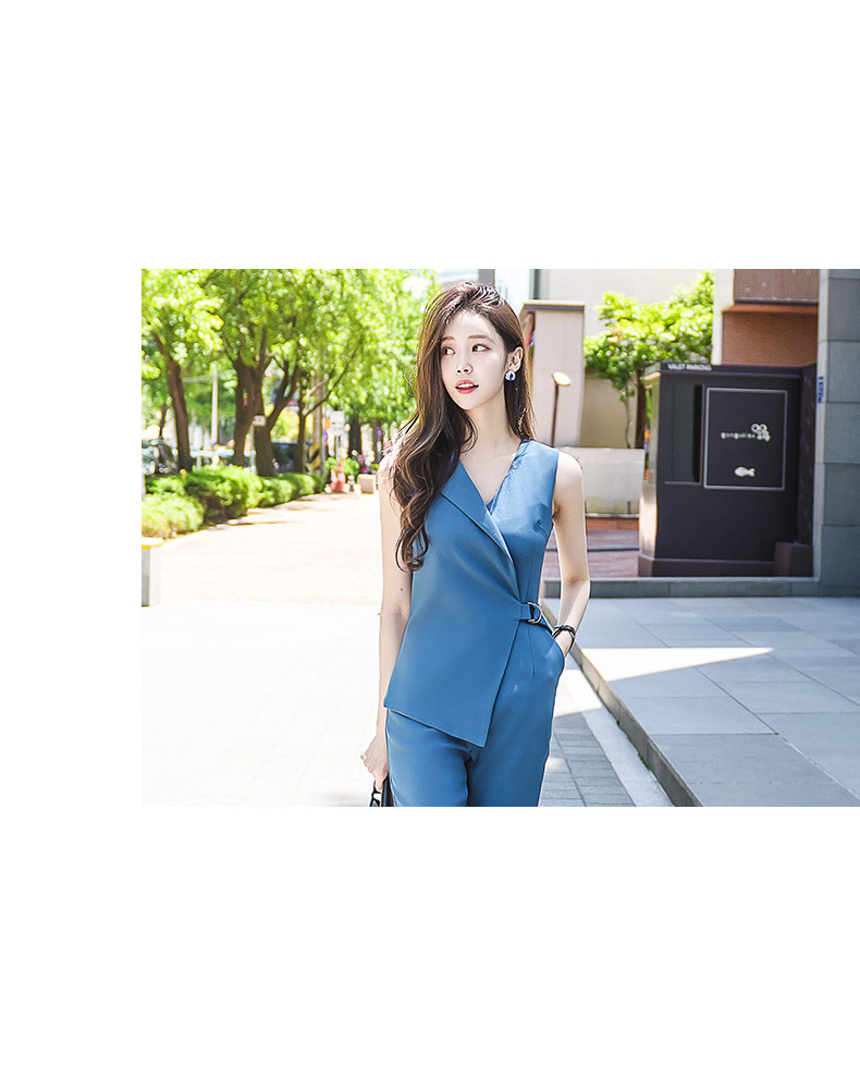 VK旗艦店 韓國風V領無袖連身褲修身鉛筆褲OL職業套裝無袖褲裝