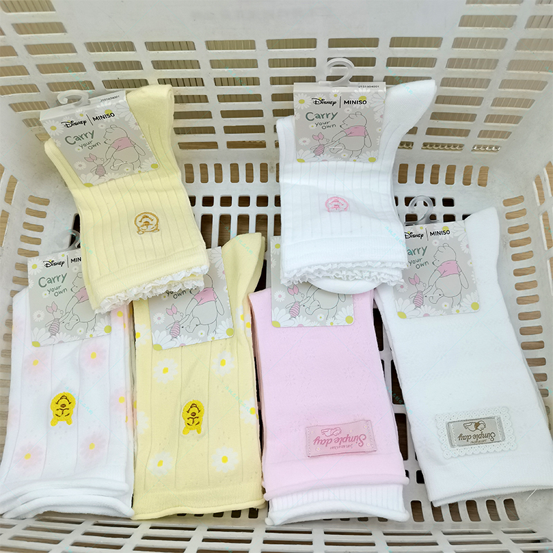 Miniso Disney Winnie the Pooh Daisy Full-Print Long Socks Lace Label Spring Women's Socks