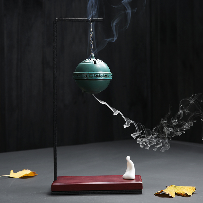 Chinese style ceramic incense stove ancient wind wire incense stove hanging type sachet balsamic lotus-fluffy back-back incense stove Buddha Hall Zen Mood