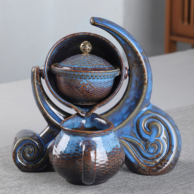 Xiaoyao tea maker Lazy automatic tea set High-end vintage ceramic Gongfu tea cup creative anti-scalding tea set