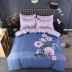 Một gia đình của giường Bốn bông cotton dày 1.8 / 2.0m đơn giản lanh giường chăn bốn bộ Trung Quốc gió - Bộ đồ giường bốn mảnh