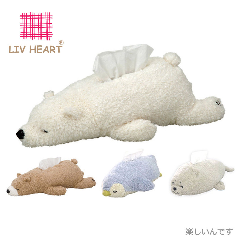 LIWHEART Polar bear doll plush toy toilet PAPER box Cartoon doll tissue box Home office woman