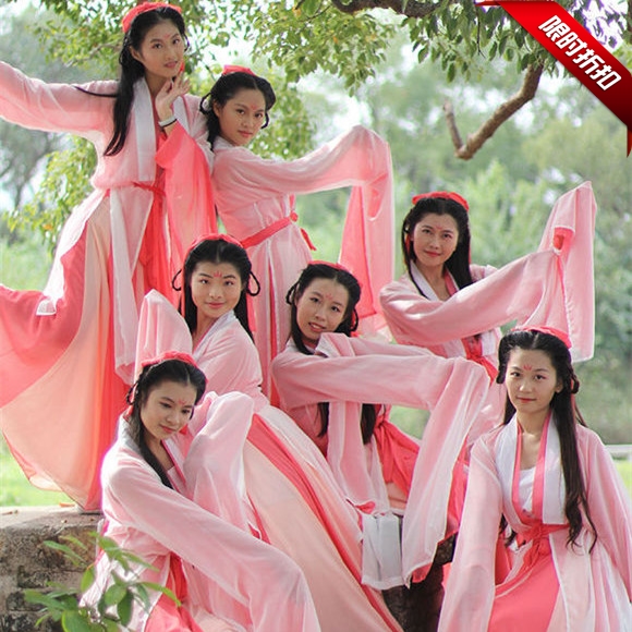 Confucius Han Dancing Viv Dance Costume Rose Pink Water Cuff Play Out of Chang'e Moon Classical Hanfu Ancient Dress